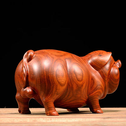 Feng Shui Wooden Crafts Carving animal Pig Figurines Home Accessories Office Desktop Ornament Lucky Gift