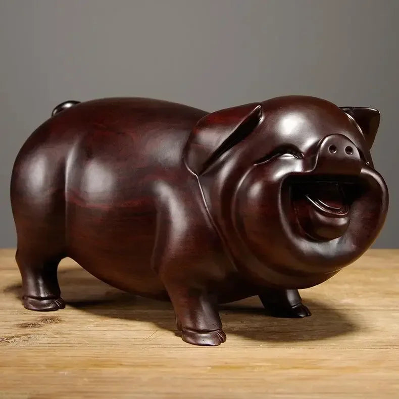 Feng Shui Wooden Crafts Carving animal Pig Figurines Home Accessories Office Desktop Ornament