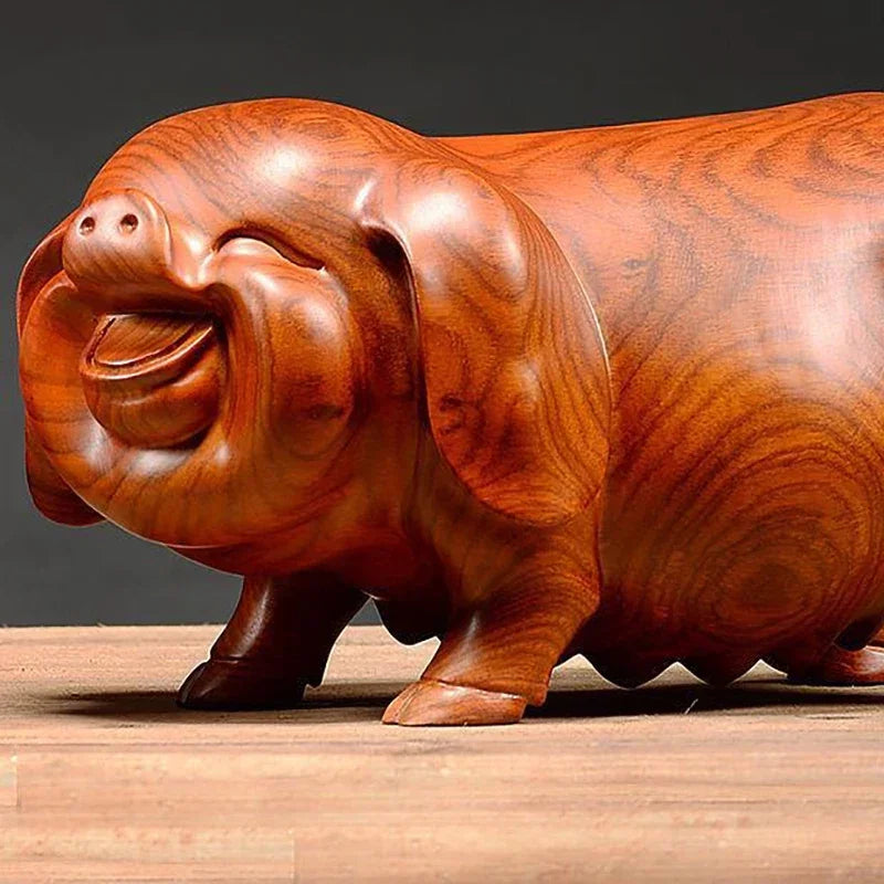 Feng Shui Wooden Crafts Carving animal Pig Figurines Home Accessories Office Desktop Ornament
