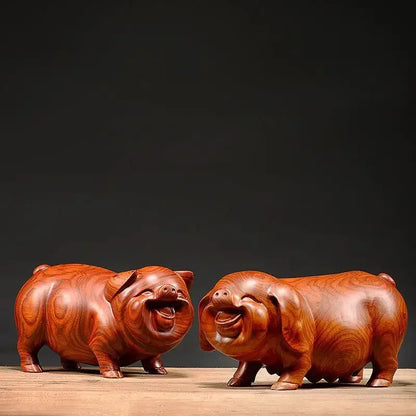 Feng Shui Wooden Crafts Carving animal Pig Figurines Home Accessories Office Desktop Ornament