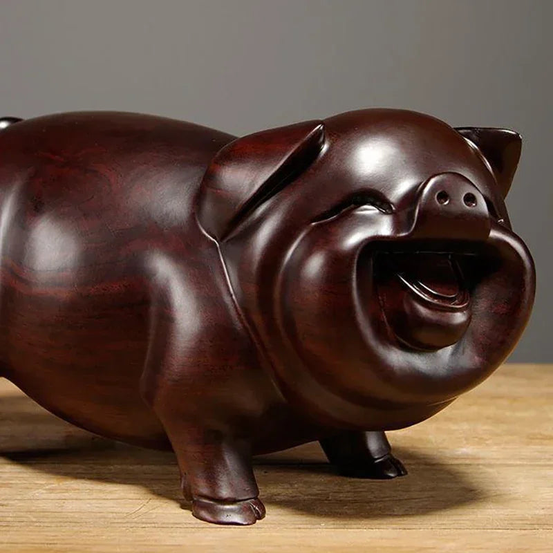Feng Shui Wooden Crafts Carving animal Pig Figurines Home Accessories Office Desktop Ornament