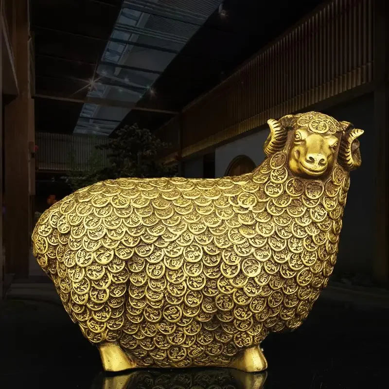 Feng Shui Zodiac Copper lucky Sheep Ornaments Money Treasure Fortune Sheep Crafts Living Room Office Home Decor