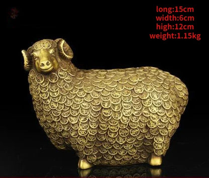 Feng Shui Zodiac Copper lucky Sheep Ornaments Money Treasure Fortune Sheep Crafts Living Room Office Home Decor