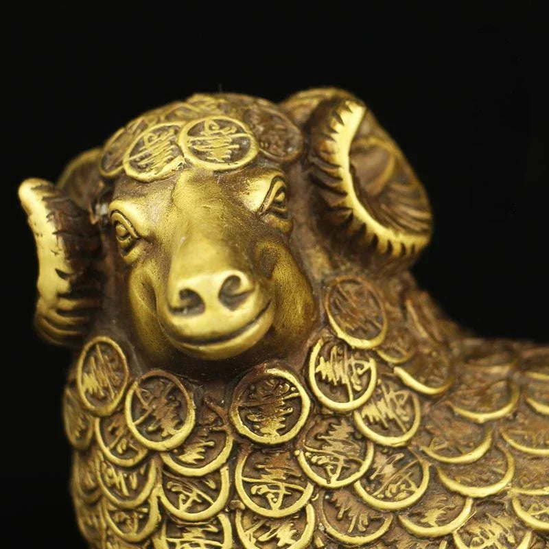 Feng Shui Zodiac Copper lucky Sheep Ornaments Money Treasure Fortune Sheep Crafts Living Room Office Home Decor