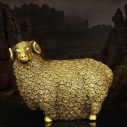 Feng Shui Zodiac Copper lucky Sheep Ornaments Money Treasure Fortune Sheep Crafts Living Room Office Home Decor