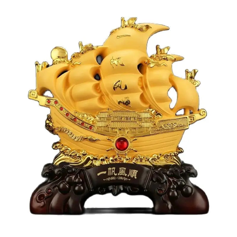Feng Shui plating giod ship crafts furnishing articles Prosperous home decoration Corporate office mascot statue