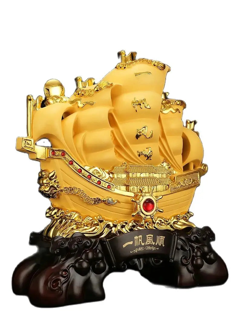 Feng Shui plating giod ship crafts furnishing articles Prosperous home decoration Corporate office mascot statue