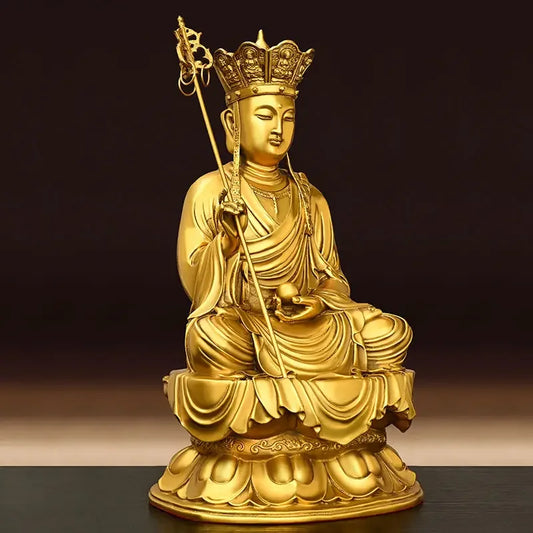 Feng ShuiPure Copper Earth Store King Statue Buddha Lotus Home Living Room Office Hall Home Sculptures