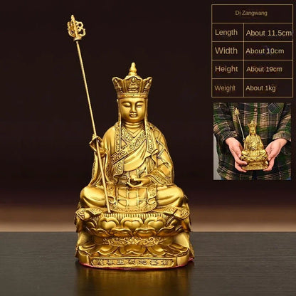 Feng ShuiPure Copper Earth Store King Statue Buddha Lotus Home Living Room Office Hall Home Sculptures