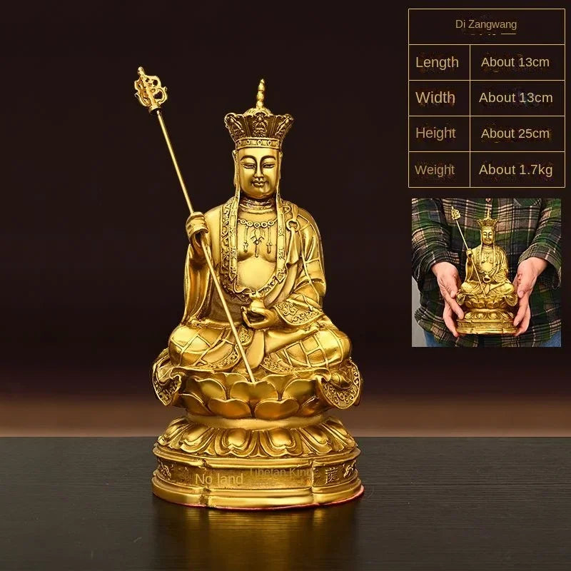 Feng ShuiPure Copper Earth Store King Statue Buddha Lotus Home Living Room Office Hall Home Sculptures
