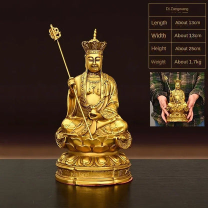 Feng ShuiPure Copper Earth Store King Statue Buddha Lotus Home Living Room Office Hall Home Sculptures