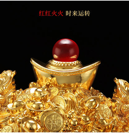Feng shui gold ingot sculpture crafts opening gifts home decoration Good lucky double gold toads bring good fortune