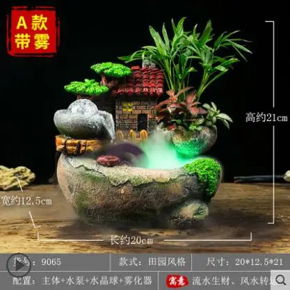 Feng shui wheel rockery water fountain water control home decoration lucky decoration Miniature landscape bonsai desktop humidif