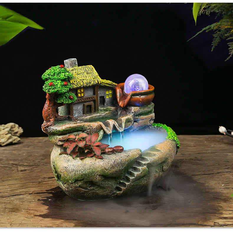 Feng shui wheel rockery water fountain water control home decoration lucky decoration Miniature landscape bonsai desktop humidif
