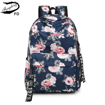 FengDong chinese style floral school backpack flowers backpacks for teenage girls school bags laptop computer bag schoolbag gift