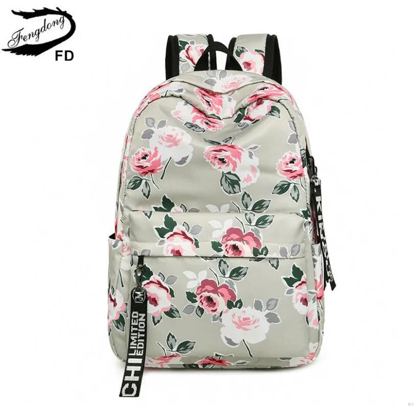 FengDong chinese style floral school backpack flowers backpacks for teenage girls school bags laptop computer bag schoolbag gift