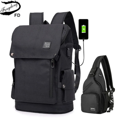 Fengdong 2pcs/set big waterproof school backpack boys school bags high school backpack student large capacity backpack chest bag