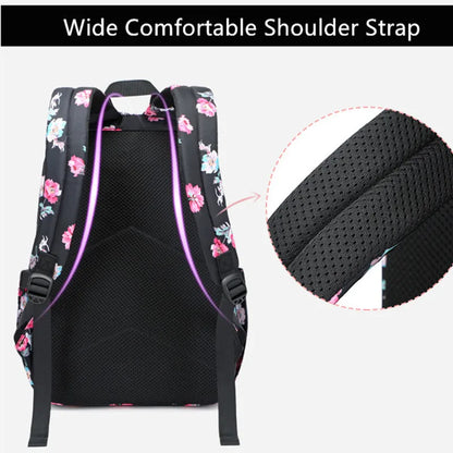 Fengdong 2pcs/set girls flower backpack school bag girl bookbag thermal lunch bag pink and grey floral school backpack for girls