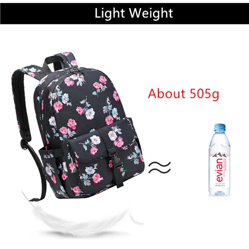 Fengdong 2pcs/set girls flower backpack school bag girl bookbag thermal lunch bag pink and grey floral school backpack for girls