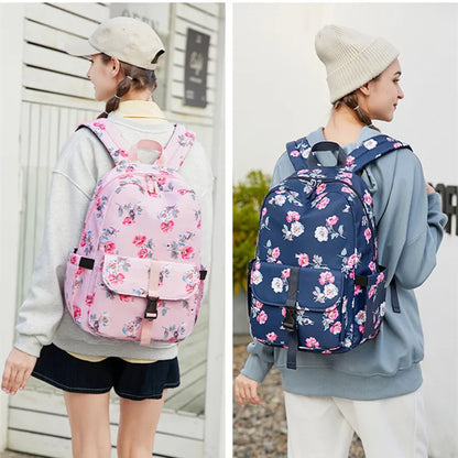 Fengdong 2pcs/set girls flower backpack school bag girl bookbag thermal lunch bag pink and grey floral school backpack for girls