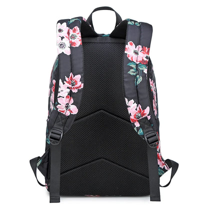Fengdong 3pcs/set children school bags for girls black flower backpack USB schoolbag studen floral lunch food bag pencil bag set