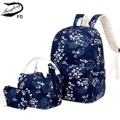 Fengdong 3pcs/set children school bags for girls cute cherry printing school backpack set lunch food bag pencil bag dropshipping
