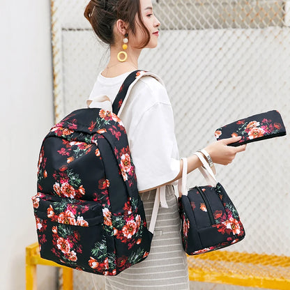 Fengdong 3pcs/set children school bags for girls cute cherry printing school backpack set lunch food bag pencil bag dropshipping