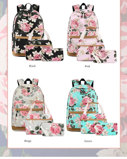Fengdong 3pcs/set chinese style flower canvas school backpack children floral book bag set school bags for teenage girls bagpack