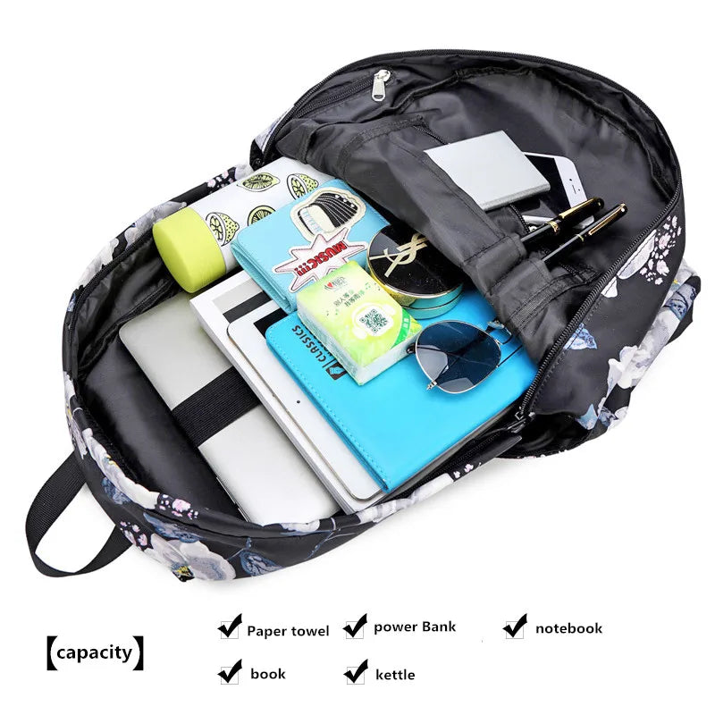 Fengdong 3pcs/set flower school bags for girls green floral food bag set children stationery pen pencil bag kids school backpack