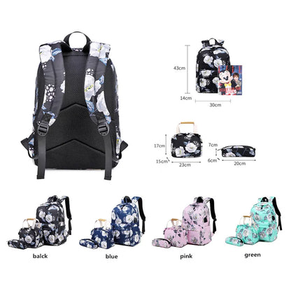 Fengdong 3pcs/set flower school bags for girls green floral food bag set children stationery pen pencil bag kids school backpack