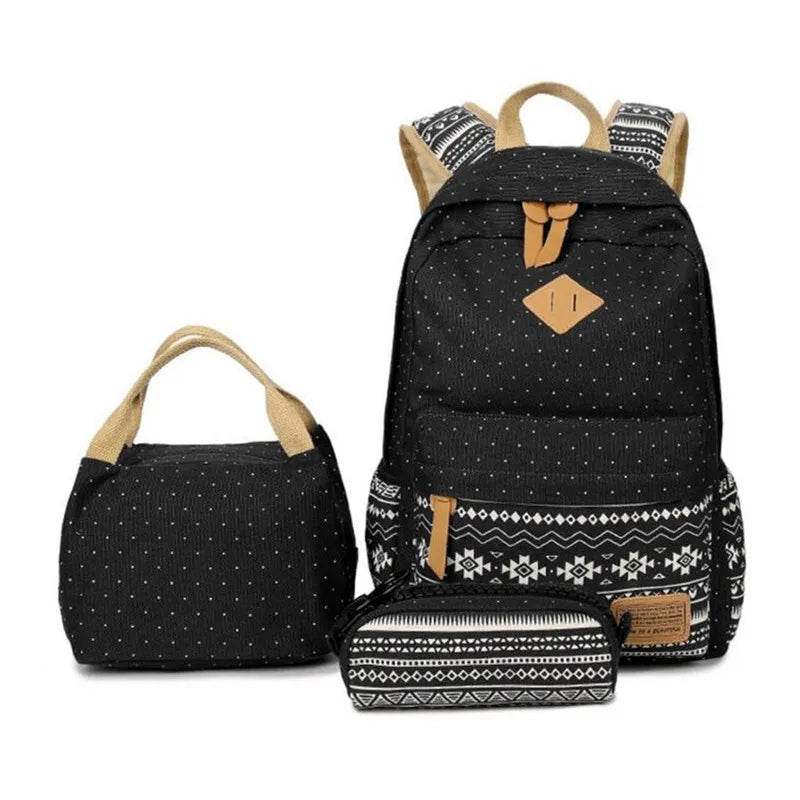 Fengdong 3pcs/set kids vintage school backpack bag set school bags for teenage girls polka dot backpacks for children bookbag