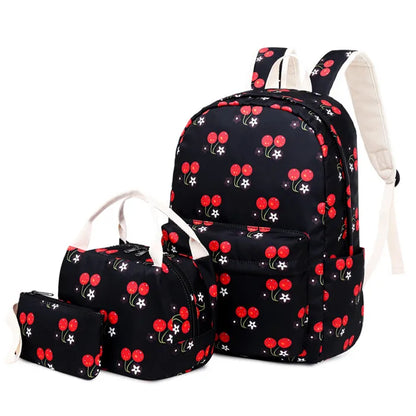 Fengdong 3pcs/set kids vintage school backpack bag set school bags for teenage girls polka dot backpacks for children bookbag