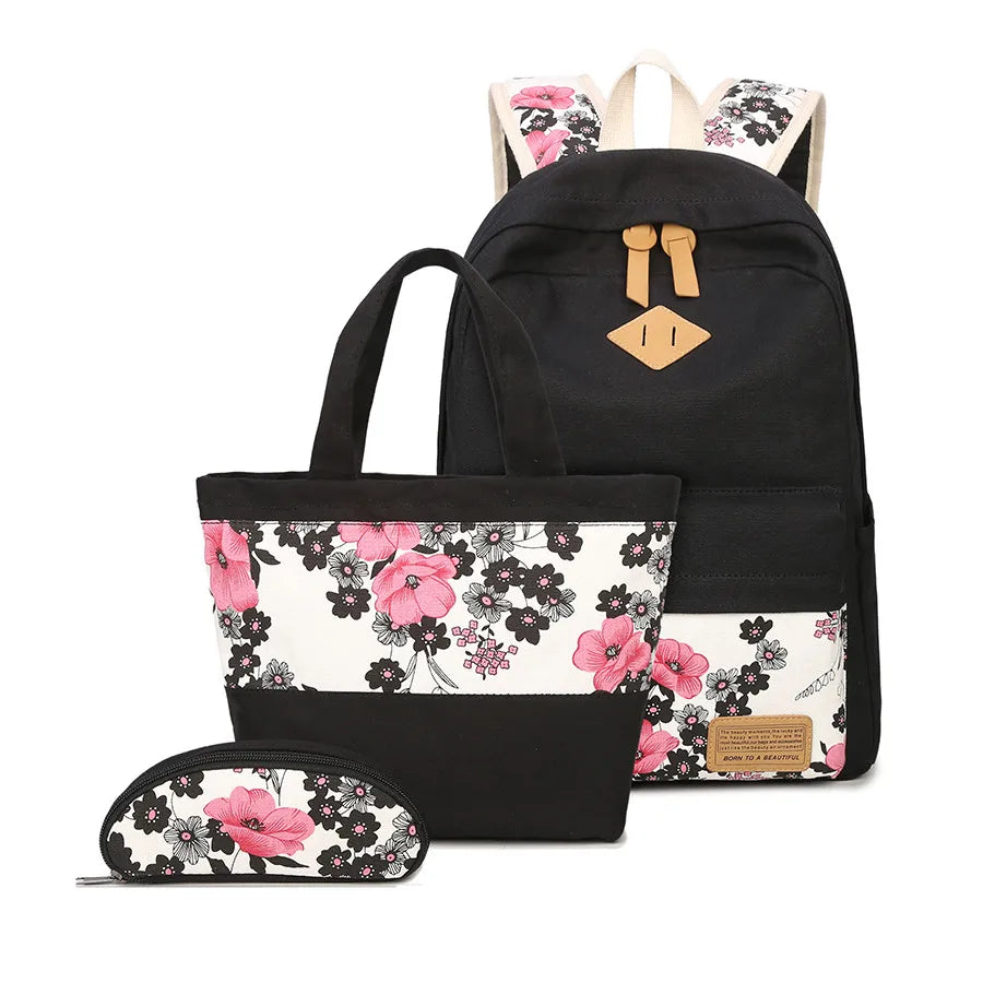 Fengdong 3pcs/set kids vintage school backpack bag set school bags for teenage girls polka dot backpacks for children bookbag