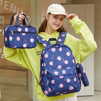 Fengdong 3pcs/set school bags for girls cute black pink peach pencil bag thermal lunch bag set kids backpack School supplies
