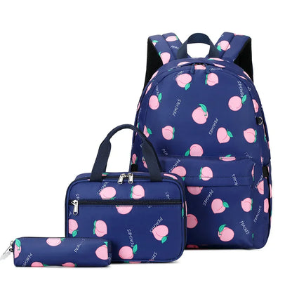Fengdong 3pcs/set school bags for girls cute black pink peach pencil bag thermal lunch bag set kids backpack School supplies