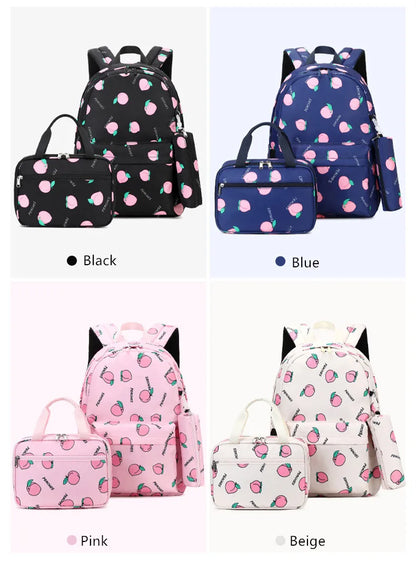 Fengdong 3pcs/set school bags for girls cute black pink peach pencil bag thermal lunch bag set kids backpack School supplies