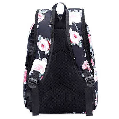 Fengdong 3pcs/set school bags for teenage girls rose flower lunch food bag pencil bag school backpack set kids floral book bag