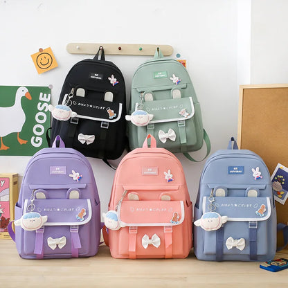 Fengdong 4pcs/set elementary school backpack for girls cute Kids backpack handbag Korean style cartoon rabbit girls school bags