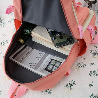 Fengdong 5pcs/set school backpack for girls cute plush bear handbag pencil bag women school bag college student laptop backpack