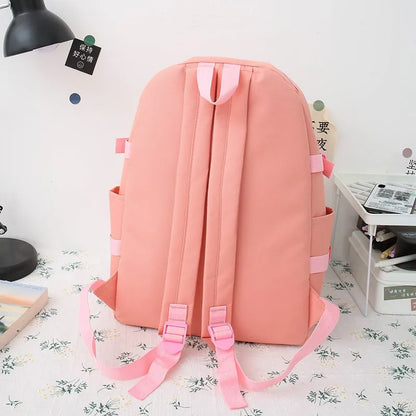 Fengdong 5pcs/set school backpack for girls cute plush bear handbag pencil bag women school bag college student laptop backpack