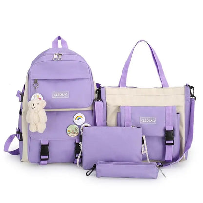 Fengdong 5pcs/set school backpack for girls cute plush bear handbag pencil bag women school bag college student laptop backpack