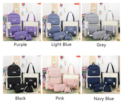 Fengdong 5pcs/set student school bag black white fashion school backpack for teenage girls handbag shoulder bag pencil bag set