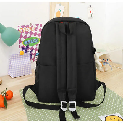 Fengdong 5pcs/set student school bag black white fashion school backpack for teenage girls handbag shoulder bag pencil bag set