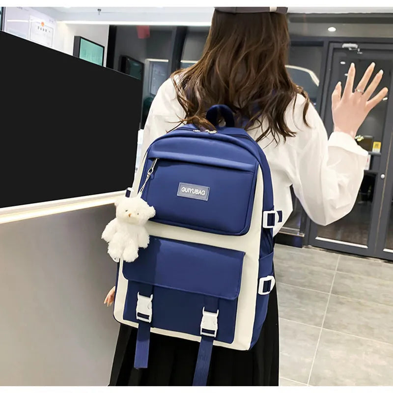 Fengdong 5pcs/set teenage school bags for girls pencil bag handbag bookbag shoulder bag set children cute school backpack gift