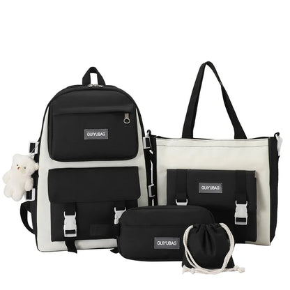 Fengdong 5pcs/set teenage school bags for girls pencil bag handbag bookbag shoulder bag set children cute school backpack gift