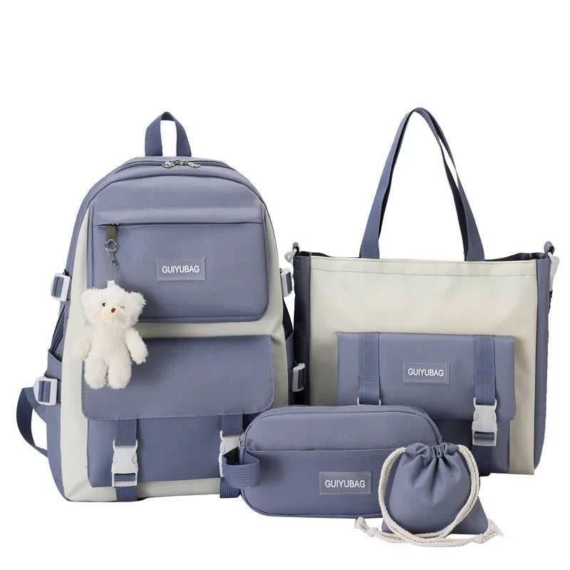 Fengdong 5pcs/set teenage school bags for girls pencil bag handbag bookbag shoulder bag set children cute school backpack gift