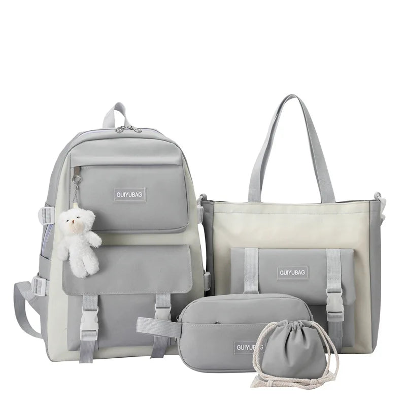 Fengdong 5pcs/set teenage school bags for girls pencil bag handbag bookbag shoulder bag set children cute school backpack gift