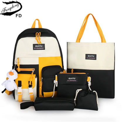 Fengdong 6pcs/set  Kids Kawaii School Backpack Cute School Bags For teenage Girls School Shoulder bag handbag pencil bag set