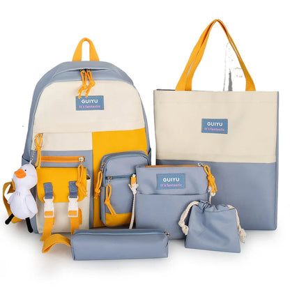 Fengdong 6pcs/set  Kids Kawaii School Backpack Cute School Bags For teenage Girls School Shoulder bag handbag pencil bag set