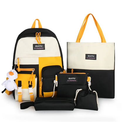 Fengdong 6pcs/set  Kids Kawaii School Backpack Cute School Bags For teenage Girls School Shoulder bag handbag pencil bag set